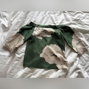 Tibi Off-Shoulder Blouse in Green and Cream